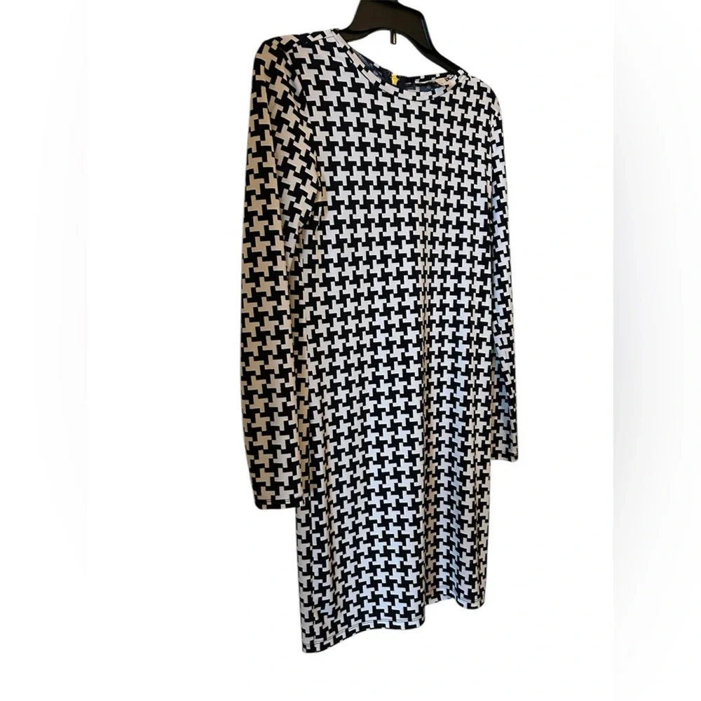 Michael Kors‎ Black and White Houndstooth Dress Size XS Zip Back Gold Hardware